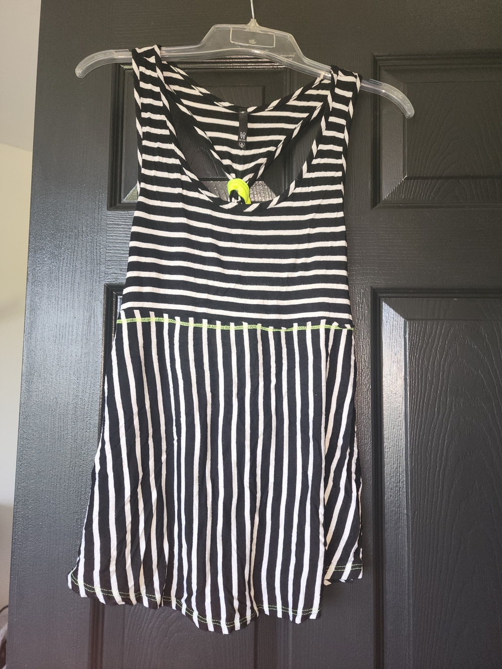 Love Culture Black and White Striped Tank with Neon Yellow Accent